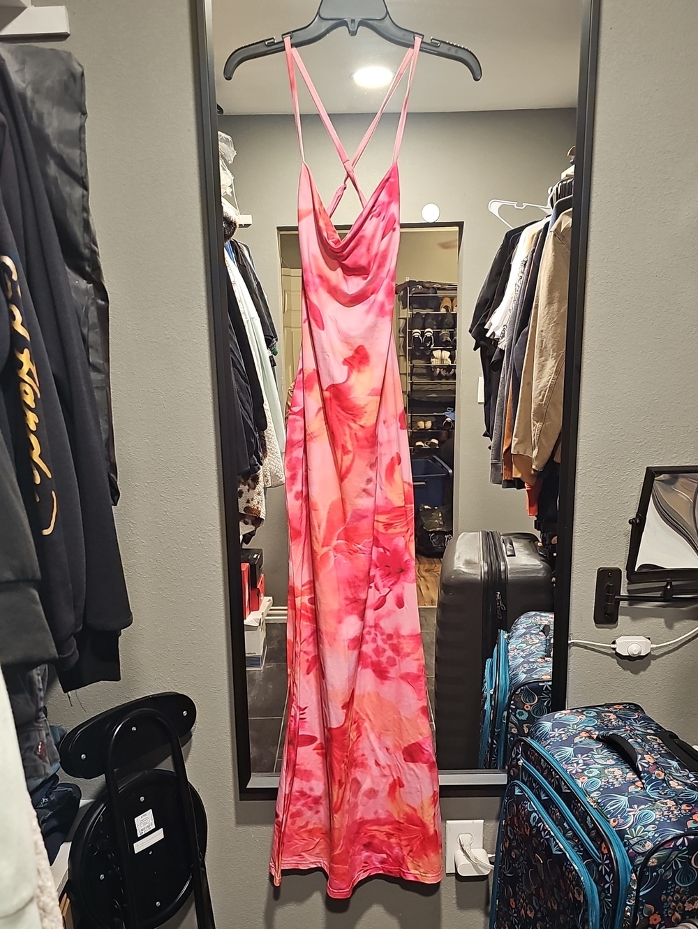 SHEIN Floral Strapless Maxi Dress Orange Pink Size Large